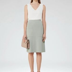 REISS Bridgette Sage Green Pencil Knit Skirt Pockets High Waisted Womens Size 2
